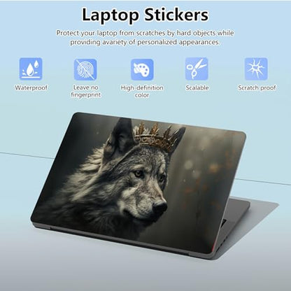 Universal Laptop Skin Sticker with 2 Wrist Pad Skins, Waterproof Scratch Resistant Vinyl Laptop Cover Decal, Cut to Fit for 11–15.6 Inch MacBook HP Dell Lenovo, King Wolf - color: King Wolf
