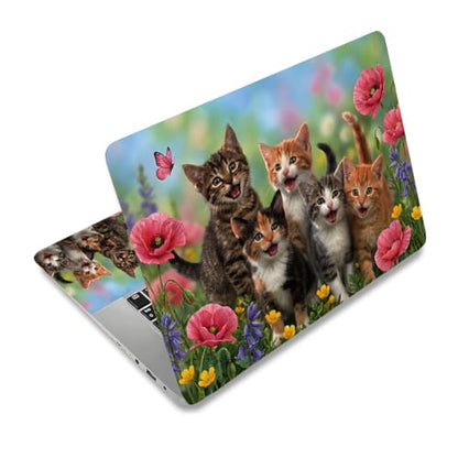 3Pcs Laptop Skin Sticker Decal Cute Cats PVC Laptop Sticker Fits for 12-16 Inch Notebook Waterproof Scratch Proof Flowers Butterflies Universal Notebook PC Personalized Protector Gift - style: cute cat