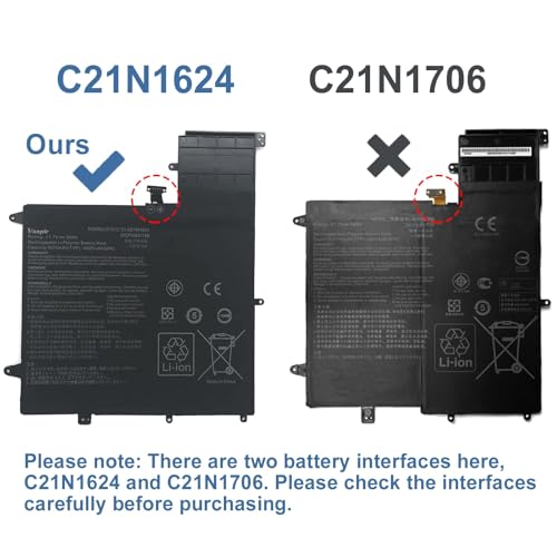 C21N1624 Laptop Battery Replacement for Asus Q325U Q325UA Q325UAR ZenBook Flip S UX370UA 1A 1B C4061T C4072T C4093T Series Notebook 0B200-02420000 7.7V 39Wh 5070mAh