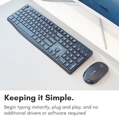 Macally Wireless Keyboard | 2.4G Computer Keyboard (Full Size, Quiet Keys) All Day Comfortable Typing with Wireless USB for Laptop, Desktop PC, Surface, Chromebook, Notebook