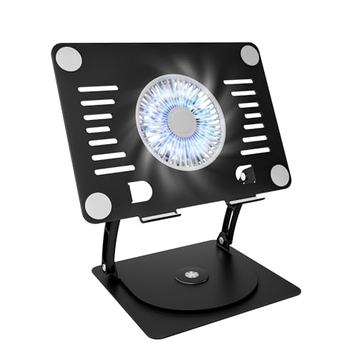 SHUWEI Gaming Laptop Cooling Pad with 360° Rotation Base, Ergonimic Aluminum Laptop Cooling Stand with 3 Speed Fan, Adjustable Height Laptop Cooling Pad for 10-17.3'' Notebook - color: Black, size: For 17" Laptop & 360°Rotation
