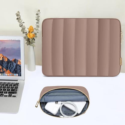 MOSISO 13-14 inch Laptop Case,13.3 inch Puffy Laptop Sleeve, Brown | Compatible with MacBook Neo/Air 13.6/Pro 13/Pro 14, HP Dell ASUS Lenovo,Vertical Rectangle Carrying Bag with Small Case - color: Brown
