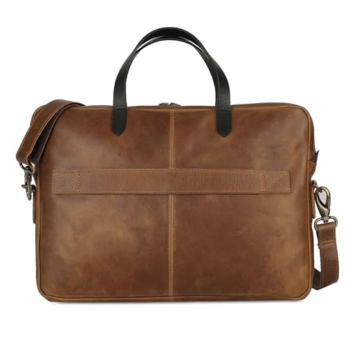 KomalC Leather Laptop Sleeve 15.5" with Trolley Strap, Fits up to 16" Laptop, Slim Office Bag with Shoulder Strap - color: Serena