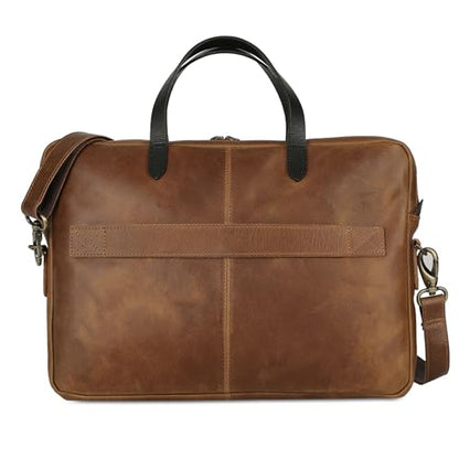 KomalC Leather Laptop Sleeve 15.5" with Trolley Strap, Fits up to 16" Laptop, Slim Office Bag with Shoulder Strap - color: Serena