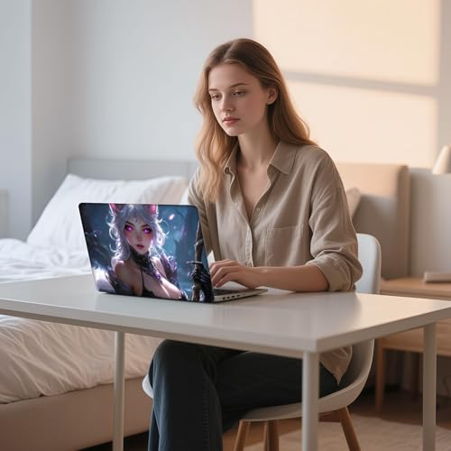 Aesthetic Laptop Skin Sticker, White Haired Kitsune with Purple Eyes Waterproof Vinyl Laptop Decal, Removable Bubble Free, Reusable Protective Cover for 13 14 15 15.6 Inch - color: White Haired Kitsune with Purple Eyes