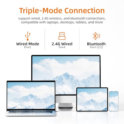 K19Pro Numeric Keyboard, Long-Lasting Version (Without RGB) | Wireless Mechanical Number Keypad Hot-swappable Bluetooth Numpad 5.0/2.4GHz Mac Win iOS Android - color: (Without RGB)Grey 19 Key