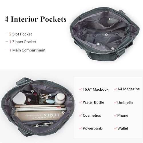 VOLGANIK ROCK Canvas Tote Bag Waterproof Nylon Multi Pocket Shoulder Bags Laptop Work Bag Teacher Purse Handbag for Women Men - color: Grey
