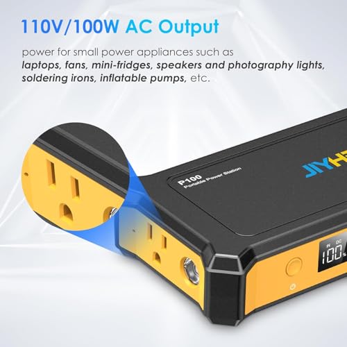 JIYHF Portable Power Station 99.9Wh, Backup Power with 65W USB-C PD, 100W AC Outlet, 12V DC Output, LED Light for Camping, Home Backup, Emergency, RV - style: P100 Yellow