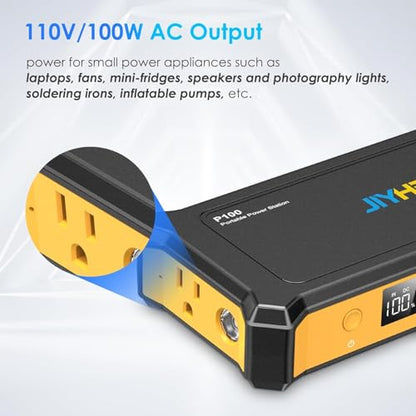 JIYHF Portable Power Station 99.9Wh, Backup Power with 65W USB-C PD, 100W AC Outlet, 12V DC Output, LED Light for Camping, Home Backup, Emergency, RV - style: P100 Yellow