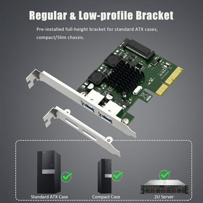 U3142A 2-Port 10Gb PCIe USB Expansion Card, 2 USB-A Ports (USB 3.2 Gen 2), PCIE X4 Interface, Compatible with Windows/Linux/macOS