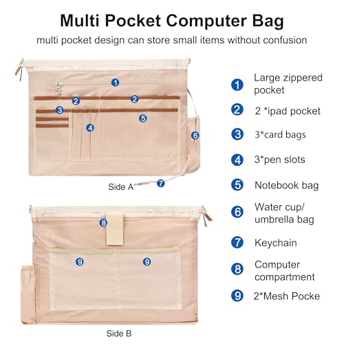 Laptop Bag for Women 17 Inch, Leather Laptop Tote Bag Waterproof Computer Bag Office Work Bag Business Briefcase with Compartment&Shoulder Straps (A3-Beige/Brown Flower, 17.3 inch) - color: A3-beige/Brown Flower