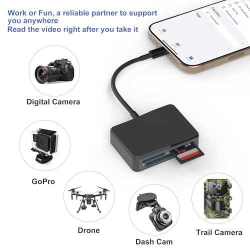 SD Card Reader, 4 in 1 USB C to SD/TF/CF/MS Card Reader with USB to USB C Adapter Memroy Card Reader for iPhone 17/16/15 Pro Max iPad Pro MacBook Pro/Air iMac M4/M3/M2 Android Phone/Tablet PC (Black) - color: Black