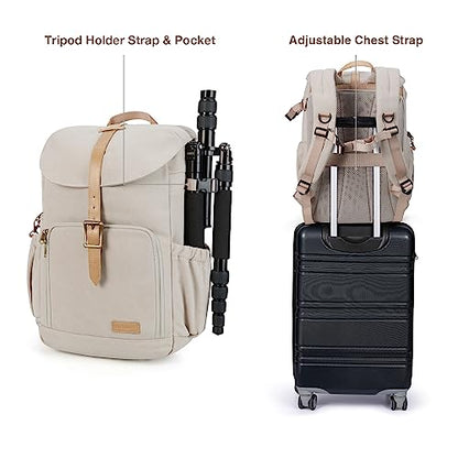 BAGSMART Camera Backpack DSLR Camera Bag Backpacks for Photographers | Waterproof Anti-Theft Photography Backpack with 15 Inch Laptop Compartment - color: A-ivory White[single Buckle]