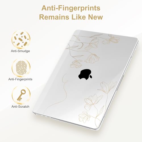 G JGOO Compatible with MacBook Air 15 inch Case 2026 2025 2024 2023 M5 A3448 M4 A3241 M3 A3114 M2 A2941, Protective Hard Laptop Shell Case + Keyboard Cover + Screen Protector, Golden Floral - color: Golden Floral