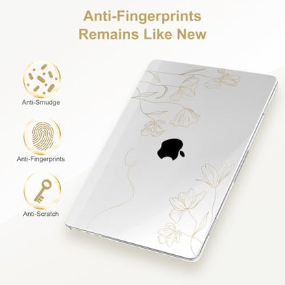 G JGOO Compatible with MacBook Air 15 inch Case 2026 2025 2024 2023 M5 A3448 M4 A3241 M3 A3114 M2 A2941, Protective Hard Laptop Shell Case + Keyboard Cover + Screen Protector, Golden Floral - color: Golden Floral