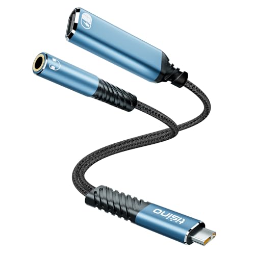 Tisino USB C to 3.5mm Headphone and Charger Adapter, Aux to USB C & 60W PD Charging, HiFi DAC 32bit/384kHz, USB C to Headphone Jack Adapter for iPhone 16 15/Samsung S25/S24/Pixel 8/7