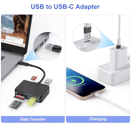 SD Card Reader, 5 in 1 USB-C & USB Card Adapter with SD/MicroSD/MS and Dual USB-A Ports Memory Card Reader for iPhone 17/16/15 Pro Max iPad MacBook Pro/Air M4/M3 Android Phone/Tablet PC (Black) - color: Black