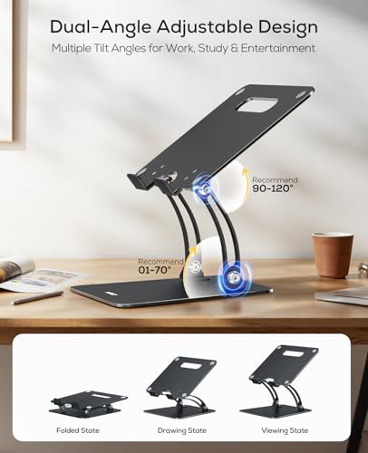 Nulaxy Fully Adjustable Laptop Stand for Desk, Dual Foldable Computer Riser with Heat-Vent, Ergonomic Notebook Holder Portable Office Accessories Compatible with Most Laptops, Black - color: Black