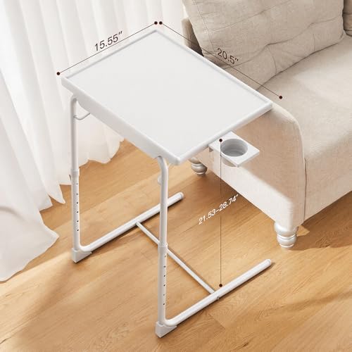 HUANUO Adjustable TV Tray Table - TV Dinner Tray on Bed & Sofa, Comfortable Folding Table with 6 Height & 3 Tilt Angle Adjustments (White) - color: White
