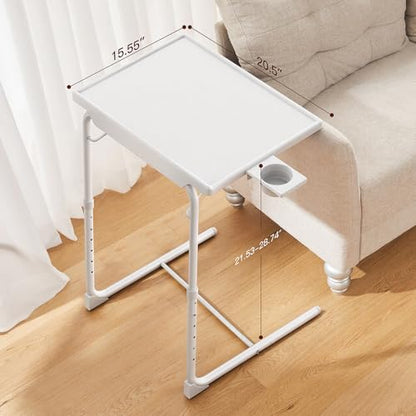 HUANUO Adjustable TV Tray Table - TV Dinner Tray on Bed & Sofa, Comfortable Folding Table with 6 Height & 3 Tilt Angle Adjustments (White) - color: White
