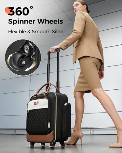 MATEIN Underseat Carry On Luggage with Spinner Wheels, 16 Inch Rolling Laptop Bag Women, Wheeled Briefcase 18x14x8 Personal Item Travel Bag, Small Airline Approved Roller Suitcase for Travel Work