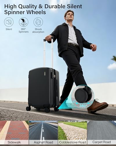 Hanke 20 Inch Expandable Carry On Luggage, Hard Shell with Side Hook | PC Hard Shell, Overhead Bin, Expandable Up to 15%, 8 Spinner Wheels, TSA Lock, Lightweight, Weekend Getaway - color: Jet Black, size: 20 Inch EXT