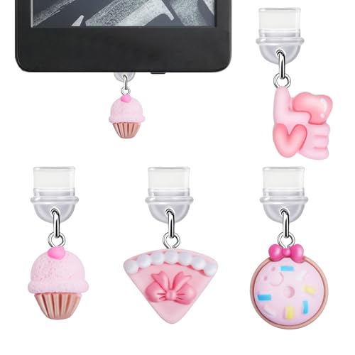 sunla 4Pcs Charms for Kindle, Pink Cake Dust Plug Charm Compatible with E-Reader, Phone, Ipad with Type C/USB C Charging Port-CP002 - color: Style 02