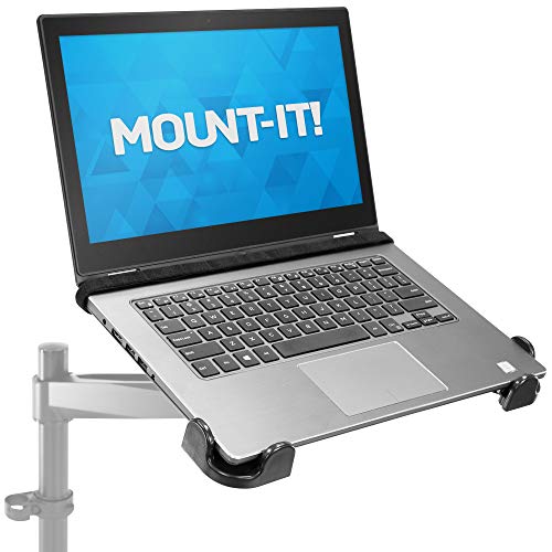 Mount-It! VESA Laptop Tray for Monitor Arm, Laptop VESA Mount Tray 75x75 100x100, Adjustable Notebook Arm Mount 11–17”, Ventilated Cooling Design with Secure Ledge Stopper, 17.6 lb Capacity