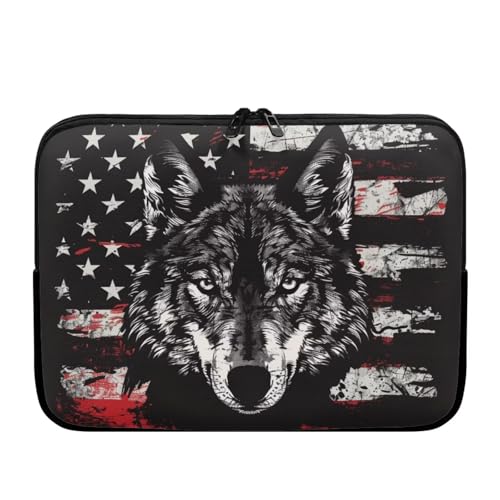 American Flag 3D Wolf Printed Laptop Case Bag for Women Men, Waterproof 12 Inch Laptop Briefcase Laptop Case Lightweight Computer Carrying Cover with Zipper for Office Business Traveling - color: American Flag 3D Wolf-Black and Red, size: 12 Inches