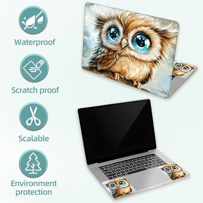 Universal Laptop Skin Decal, 3-Piece Vinyl Protector for 12 13 14 15.6" Notebook, Waterproof Anti-Scratch, Easy Trim & Bubble-Free Finish, Cute Baby Owl - color: Cute Baby Owl