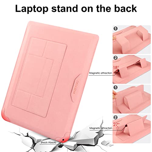 HoYiXi 14 Inch Laptop Sleeve Case Leather Bag with Stand Compatible with Mac Book Pro 14 2021/ASUS Vivobook 14/HP Pavilion X360/IdeaPad 14/Dell HP ASUS Acer Huawei Matebook 14'' PC, Pink - color: Pink, size: 13.5-14 in