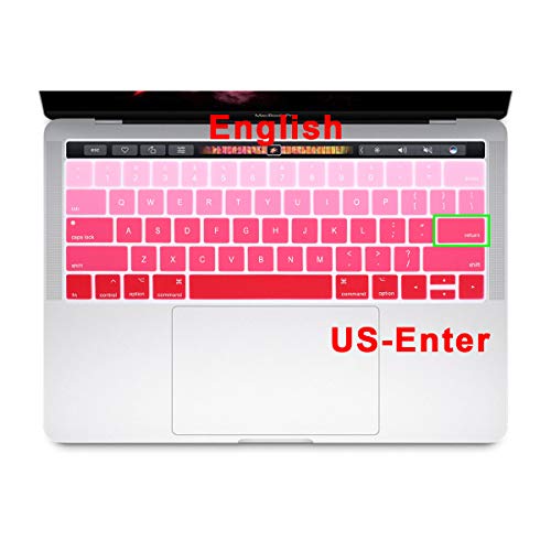 English Silicone Keyboard Cover Skin for MacBook Pro with Touch Bar 13-inch 15-inch (Model A2159, A1989, A1990, A1706, A1707) (2019 2018 2017 2016) USA Layout Protective Skin,Gradient Red - color: Gradient red