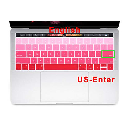 English Silicone Keyboard Cover Skin for MacBook Pro with Touch Bar 13-inch 15-inch (Model A2159, A1989, A1990, A1706, A1707) (2019 2018 2017 2016) USA Layout Protective Skin,Gradient Red - color: Gradient red