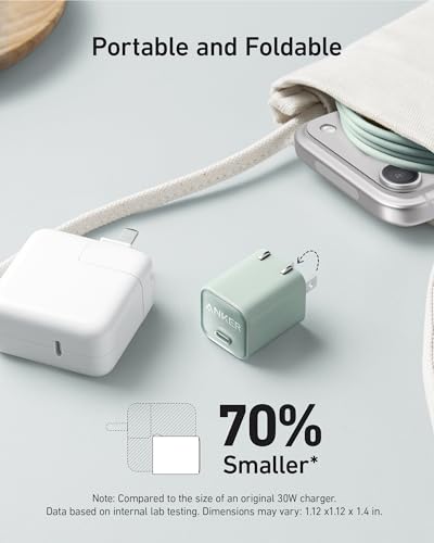 Anker Nano Phone Charger, USB C GaN Charger 30W, PIQ 3.0 Foldable PPS Fast Charger USB C for iPhone 17/16 and More Series, Galaxy, iPad, Compatible with MagSafe - color: black
