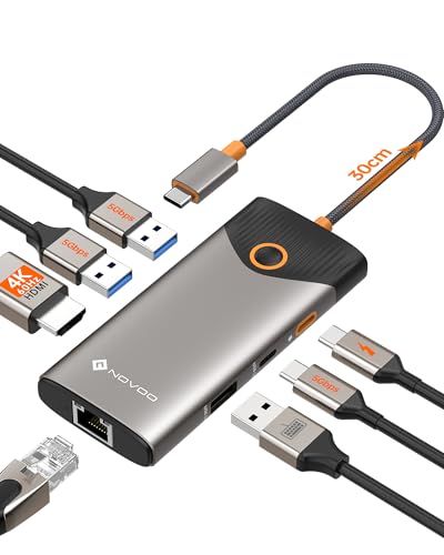 NOVOO USB C Hub Ethernet 4K@60 USB C HDMI Adapter Multiport Type C Adapter, 100W PD, 5Gbps USB-A/C Data Ports Docking Station Compatible for MacBook/iPhone/Dell/HP/Surface - style: 7-in-1