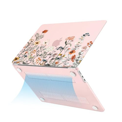 MOSISO Compatible with MacBook Air 13 inch Case M5 2026 M4 2025 M3 M2 2024-2022 A3449 A3240 A3113 A2681, Plastic Garden Flowers Hard Shell&Keyboard Cover&Screen Film for MacBook Air 13.6, Pink - color: Pink