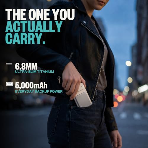 BMX Air Semi-Solid Power Bank, 5000mAh Qi2 (Silver) | World's thinnest semi-solid 5000mAh at 6.8mm; semi-solid-state safety; MagSafe-compatible 15W Qi2; 20W USB-C; titanium shell - color: Silver