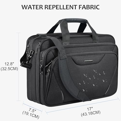 KROSER 17.3 Inch Laptop Computer Briefcase, Water-Repellent Messenger Bag | Expandable design, padded laptop compartment,shoulder strap and luggage strap for business, travel, men and women-Black/Grey - color: Black/Grey