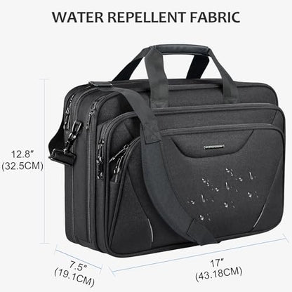 KROSER 17.3 Inch Laptop Computer Briefcase, Water-Repellent Messenger Bag | Expandable design, padded laptop compartment,shoulder strap and luggage strap for business, travel, men and women-Black/Grey - color: Black/Grey