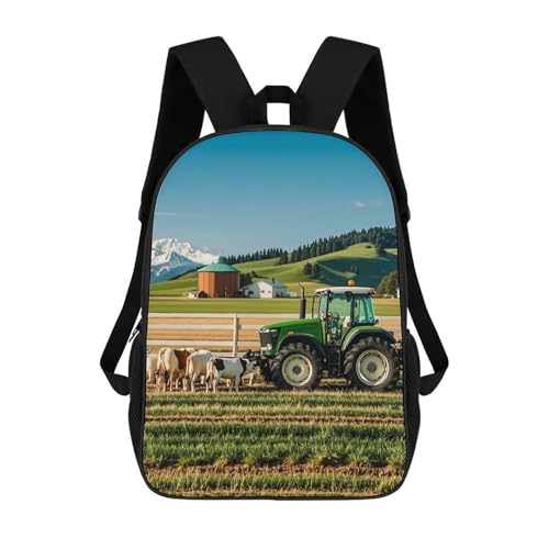 17-Inch Laptop Backpack Water-Resistant Tractor Milk Farm Daypack with Shoulder Strap Lightweight Casual Rucksack for Travel Commuter Hiking Outdoor Activities 20l Black