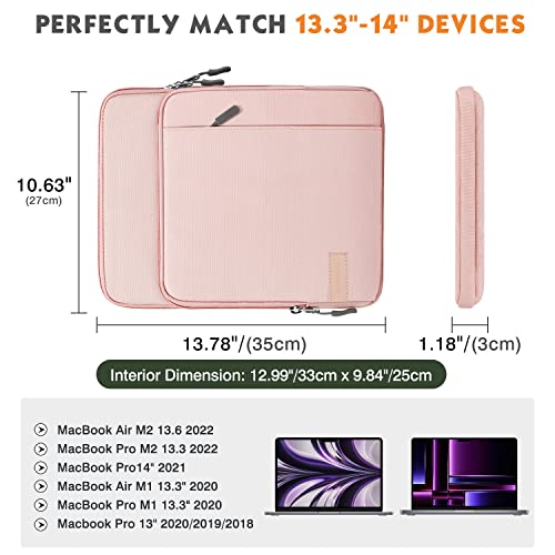 MoKo 13.3-14 Inch Laptop Sleeve Bag Carrying Case with Accessory Pocket | Fits MacBook Pro 14-inch M3/M2, MacBook Pro 13-inch M2/M1, MacBook Air 13.6-inch M2 and Surface Pro 9/8, Pink - color: Pink, size: 13.3-14 Inch