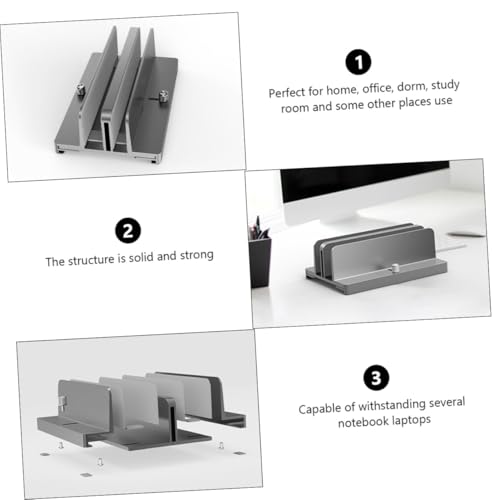 KOMBIUDA Aluminum Adjustable Dual-Slot Vertical Laptop Stand Tablet Base Holder Gray for Desk Organization and Space Saving