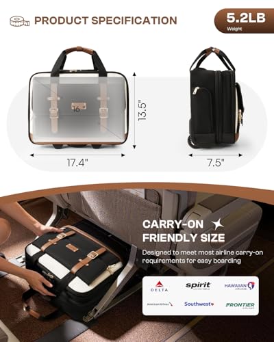 Rolling Laptop Bag for Men and Women, 16 Inch Computer Bag with Wheels Underseat Carry on Luggage, Laptop Briefcase Case for Work, Travel, College Teacher, Mobile Office Bag, Black Beige Brown - color: Black White Brown