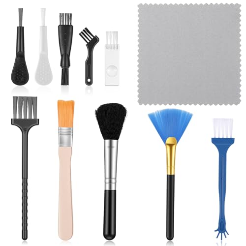 10 Pcs Mini Anti Static Keyboard Cleaning Brush Kit Nylon Dust Brushes for Electronic Devices Computer Motherboard Fans Camera Laptop Circuit Board Small Space Cleaning Tool Set with Microfiber Cloth