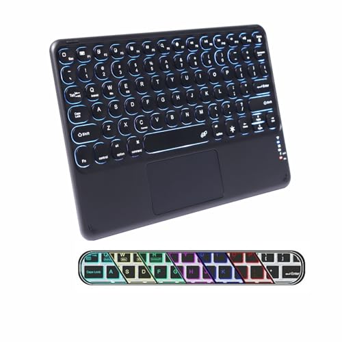 Bluetooth Keyboard with Touchpad, 10 inch Ultra Silm 7 Colors RGB Backlit Wireless Keyboard Universal Rechargeable Portable Keypad with Trackpad for iPad iOS Android Windows Laptops PC(Black) - color: black
