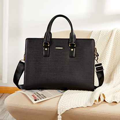 BOSTANTEN Leather Lawyers Briefcase Laptop Business Slim Bags for Men & Women - color: Black Medium