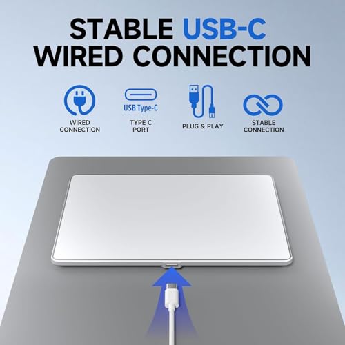 Pomya Wired Trackpad, Large 5.4 Inch High Precision Touchpad Mouse for Wins and macOS with Multi Gesture Control Tempered GlassSurface and Dual USB C Cables, for PC Laptop (White) - color: White
