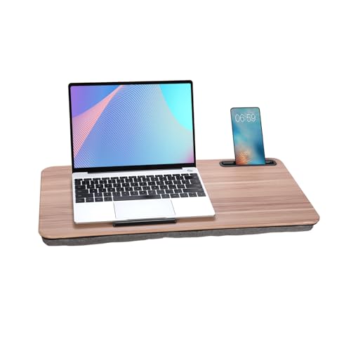 Portable Laptop Desk Fits Up to 16“ Laptops, with Tablet Slot, Built-in Cushion, Great for Home & Office,Lap Desk with Cushion (Warm Brown, Large) - color: Warm Brown, size: Large