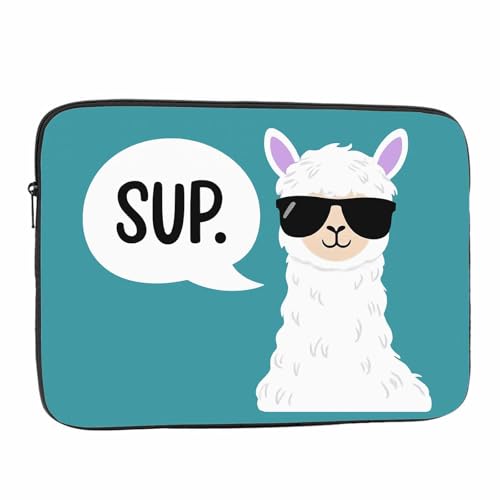 Laptop Sleeve Bag 15.4 15.6 Inch,Funny Llama Cute Alpaca with Black Glasses Sup Green Protective Polyester Computer Cases Laptop Cover Briefcase Bag Tablet Travel Cover - color: LPS-005