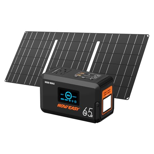 HOWEASY Solar Generator 135W(270W Peak), Portable Power Station with 30W Solar Panel,Power Bank with 110V AC Outlet for Camping, Home, Outdoor Emergency - color: Gray